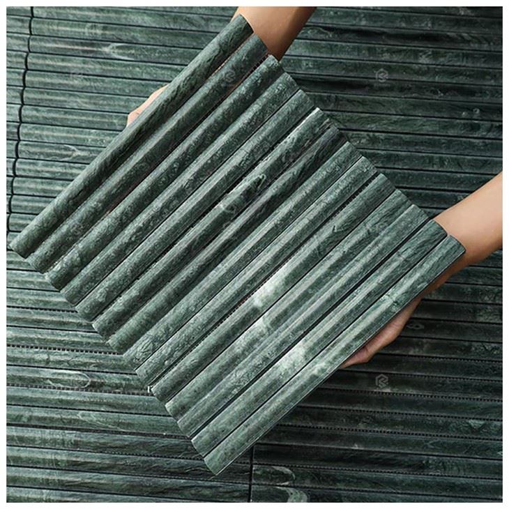 Tíleanna Mósáic Fluted Marmar Dorcha Glas